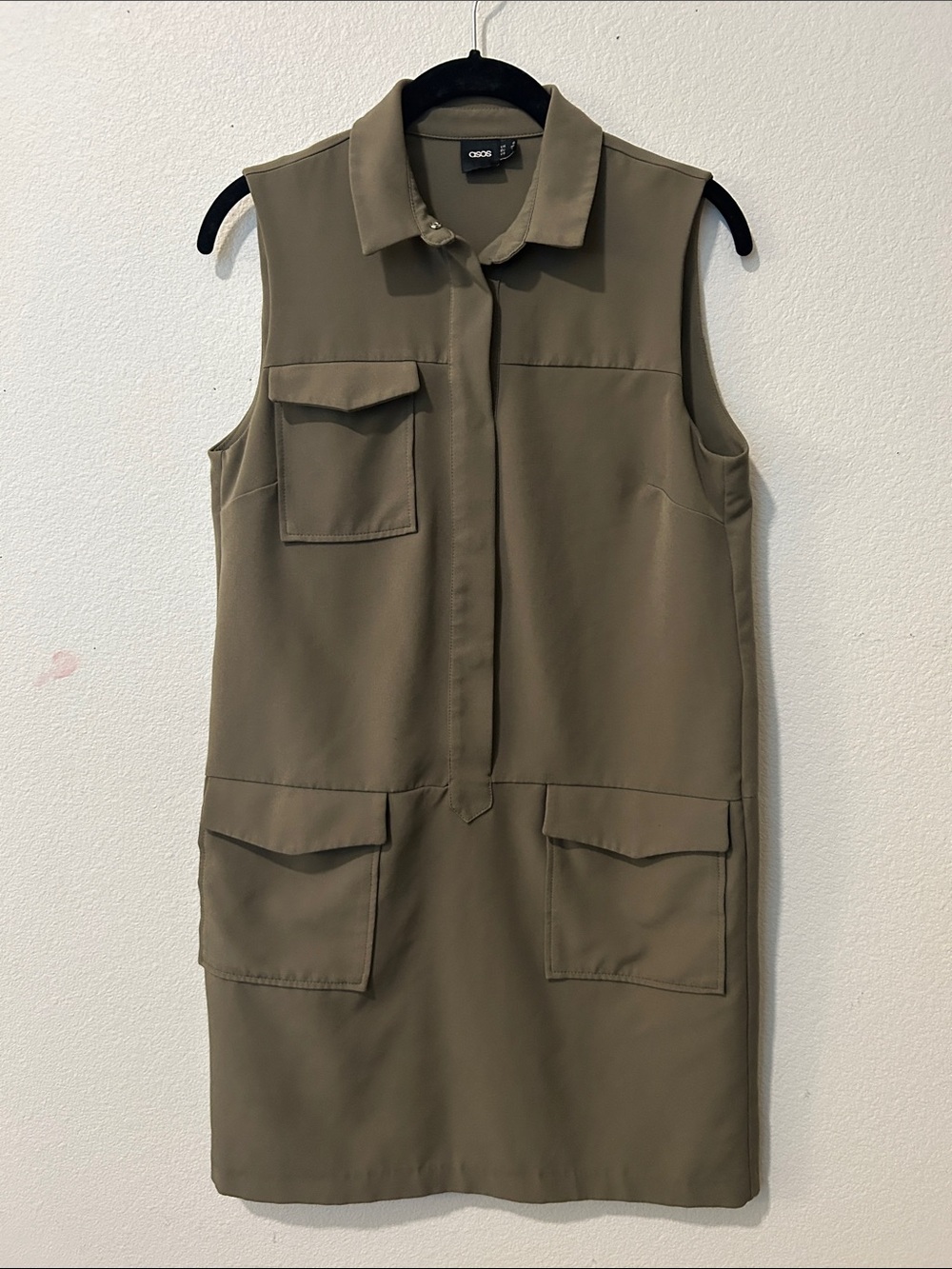 ASOS Sleeveless Utility Shift Dress in Olive